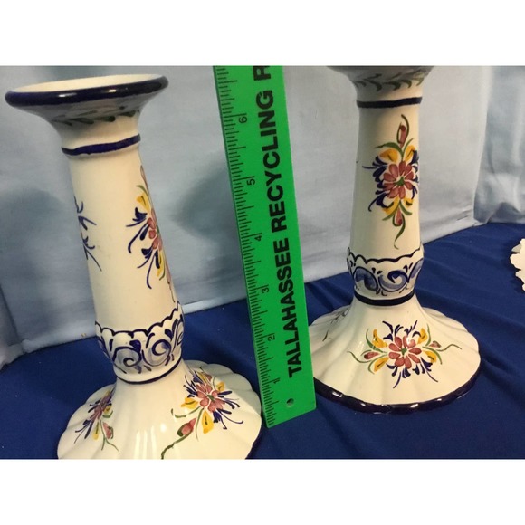 Pair Vintage RC&CL Portugal Hand Painted CCandlesticks for Tappered Candles - Picture 5 of 5